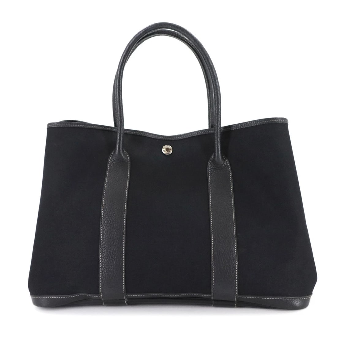 HERMES GARDEN PARTY PM TOTE BAG TOILE OFFICIER LEATHER TOTE BAG: HERMES Garden Party PM Tote Bag Toile Officier Leather Tote Bag Brand: HERMES Type: Tote Bag Material: Toile Officier , Leather Color: Black Size: W 14.17 inch, H 9.45 inch, D 6.69 inchHandle13.8i