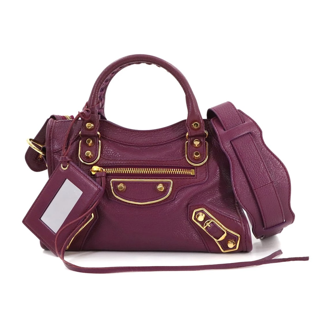 BALENCIAGA CLASSIC MINI CITY HAND SHOULDER BAG LEATHER HAND BAG / SHOULDER BAG: BALENCIAGA Classic Mini City Hand Shoulder Bag Leather Hand Bag / Shoulder Bag Brand: BALENCIAGA Type: Hand Bag / Shoulder Bag Material: Leather Color: Purple Size: W 9.45 inch, H 5.91 inch, D 3.1