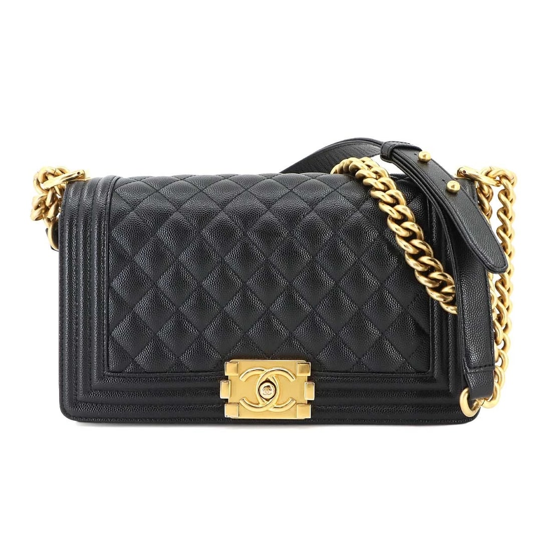 CHANEL CHAIN SHOULDER BAG LEATHER BLACK SHOULDER BAG: CHANEL Chain Shoulder Bag Leather Black Shoulder Bag Brand: CHANEL Type: Shoulder Bag Material: Leather Color: Black Size: W 9.84 inch, H 5.71 inch, D 2.95 inch Accessories: None Accessori