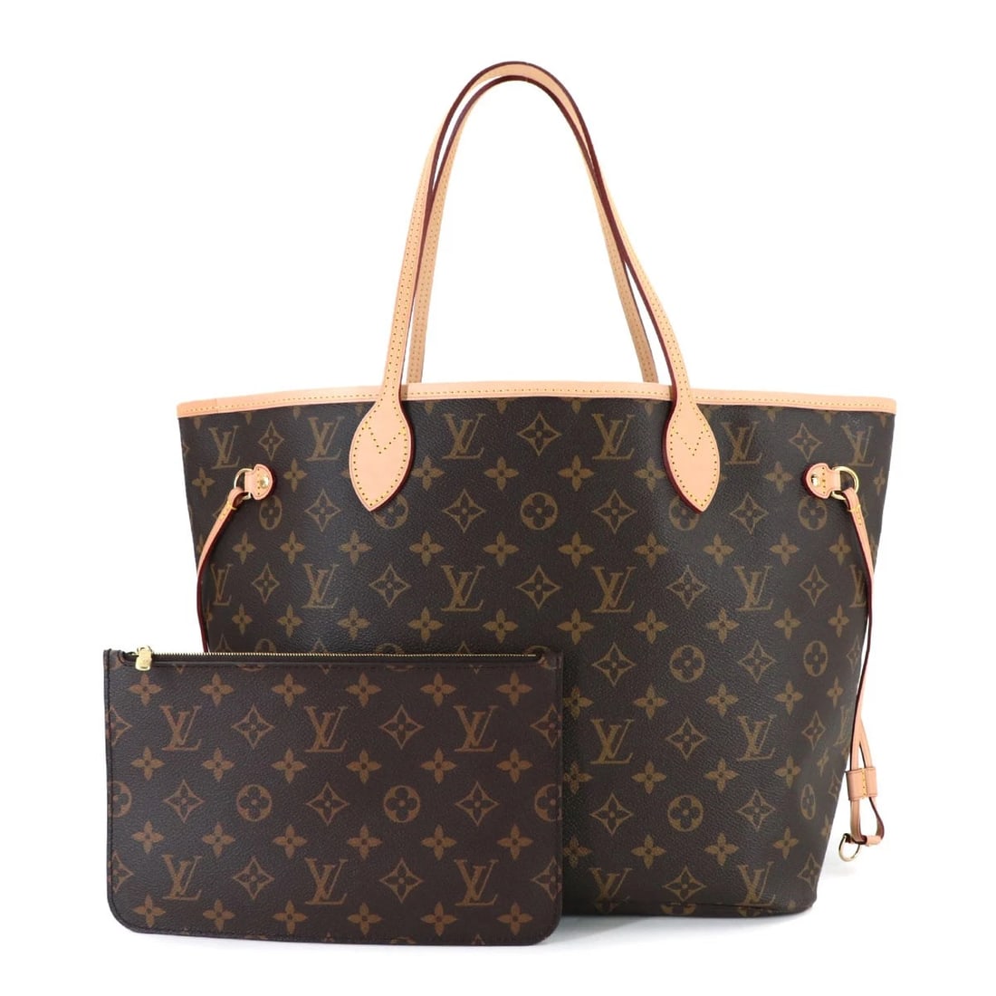 LOUIS VUITTON MONOGRAM NEVERFULL MM TOTE BAG BEIGE TOTE BAG: LOUIS VUITTON Monogram Neverfull MM Tote Bag Beige Tote Bag Brand: LOUIS VUITTON Type: Tote Bag Material: Monogram canvas Color: Monogram , Beige Size: W 12.20 inch, H 11.42 inch, D 6.50 inchHandl