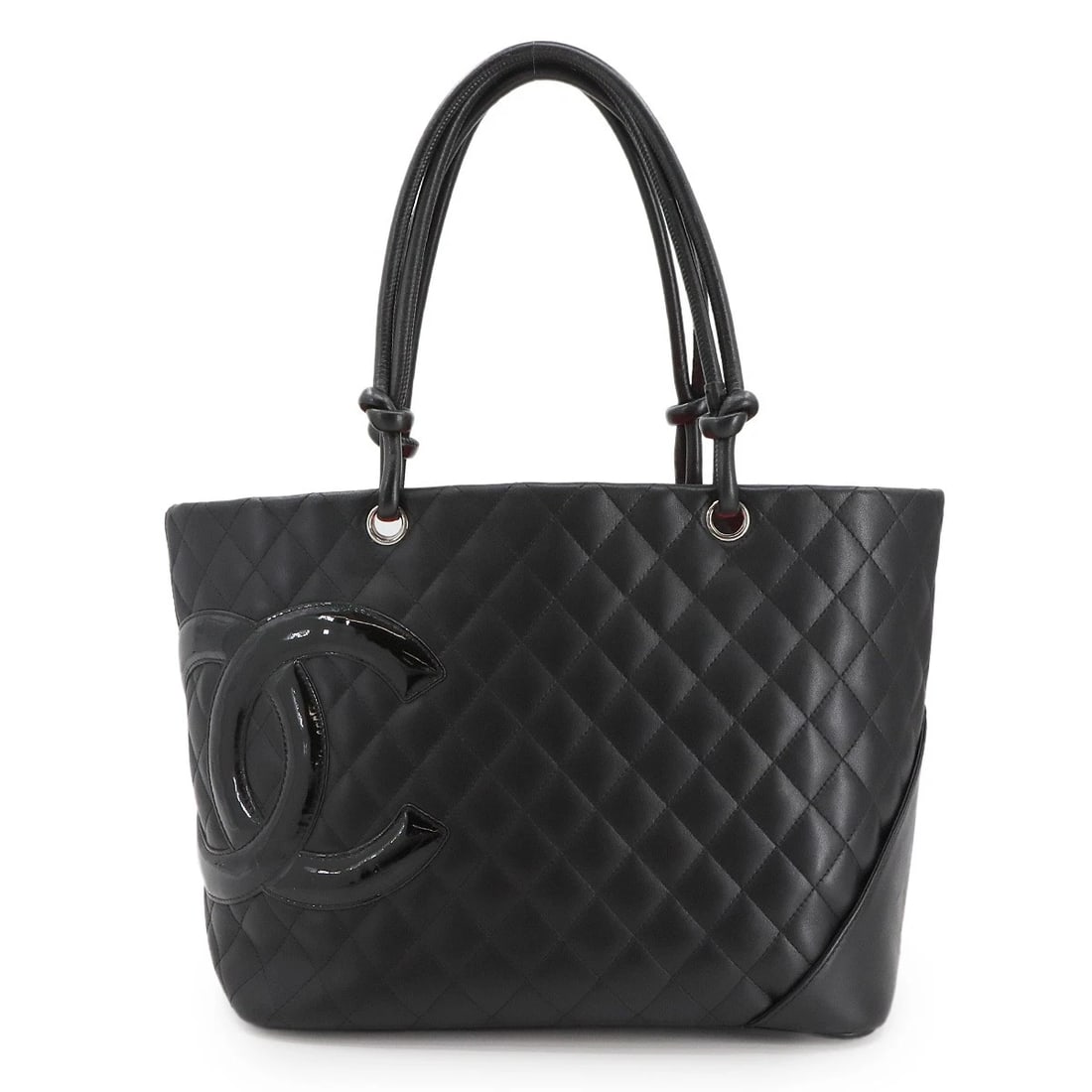 CHANEL CAMBON LINE LARGE TOTE BAG LEATHER ENAMEL BLACK TOTE BAG: CHANEL Cambon Line Large Tote Bag Leather Enamel Black Tote Bag Brand: CHANEL Type: Tote Bag Material: Leather , Enamel Color: Black Size: W 11.81 inch, H 9.84 inch, D 5.71 inchHandle19.7inch (50c