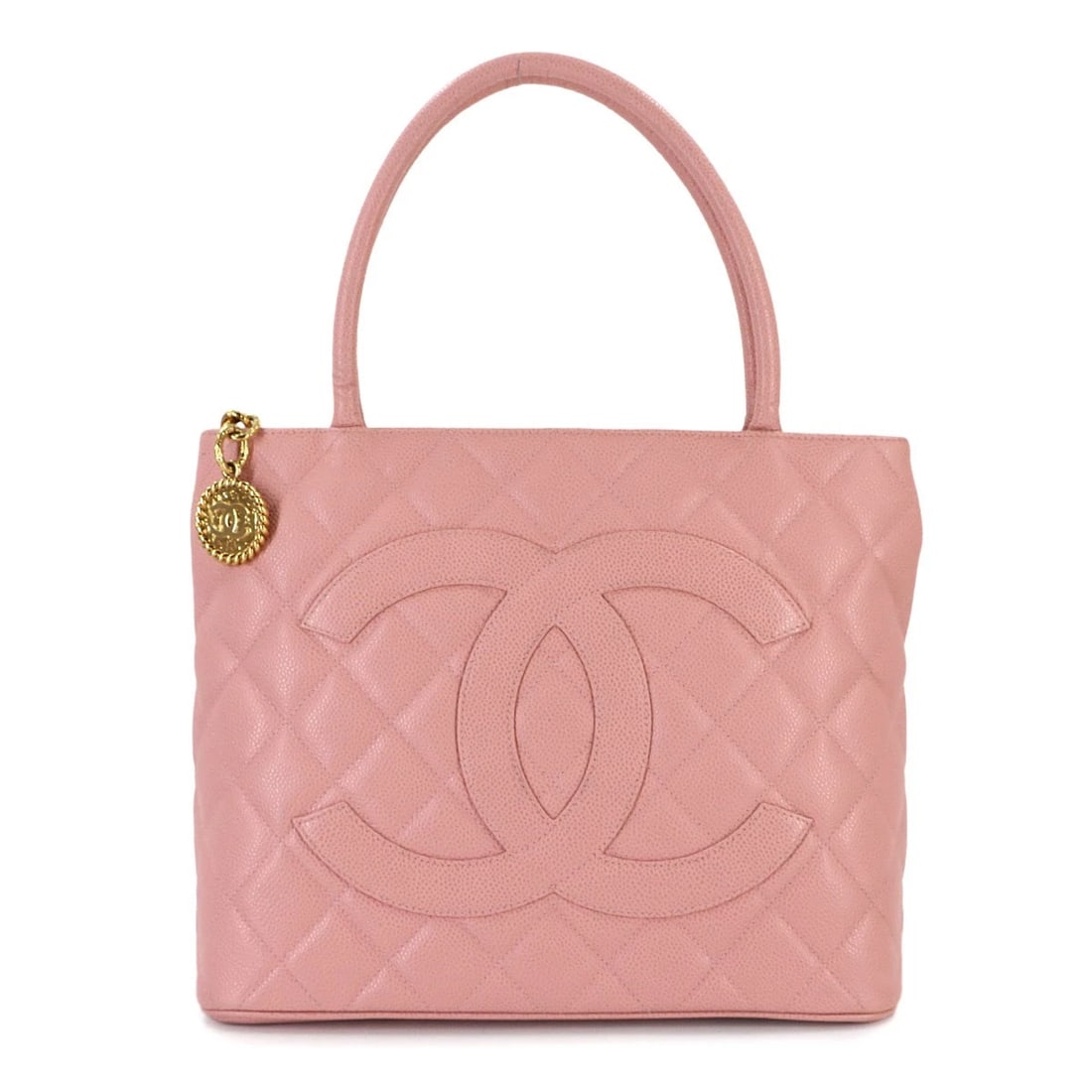 CHANEL MEDALLION TOTE BAG LEATHER PINK TOTE BAG: CHANEL Medallion Tote Bag Leather Pink Tote Bag Brand: CHANEL Type: Tote Bag Material: Leather Color: Pink Size: W 11.81 inch, H 9.84 inch, D 5.91 inchHandle16.5inch (42cm) Accessories: None <