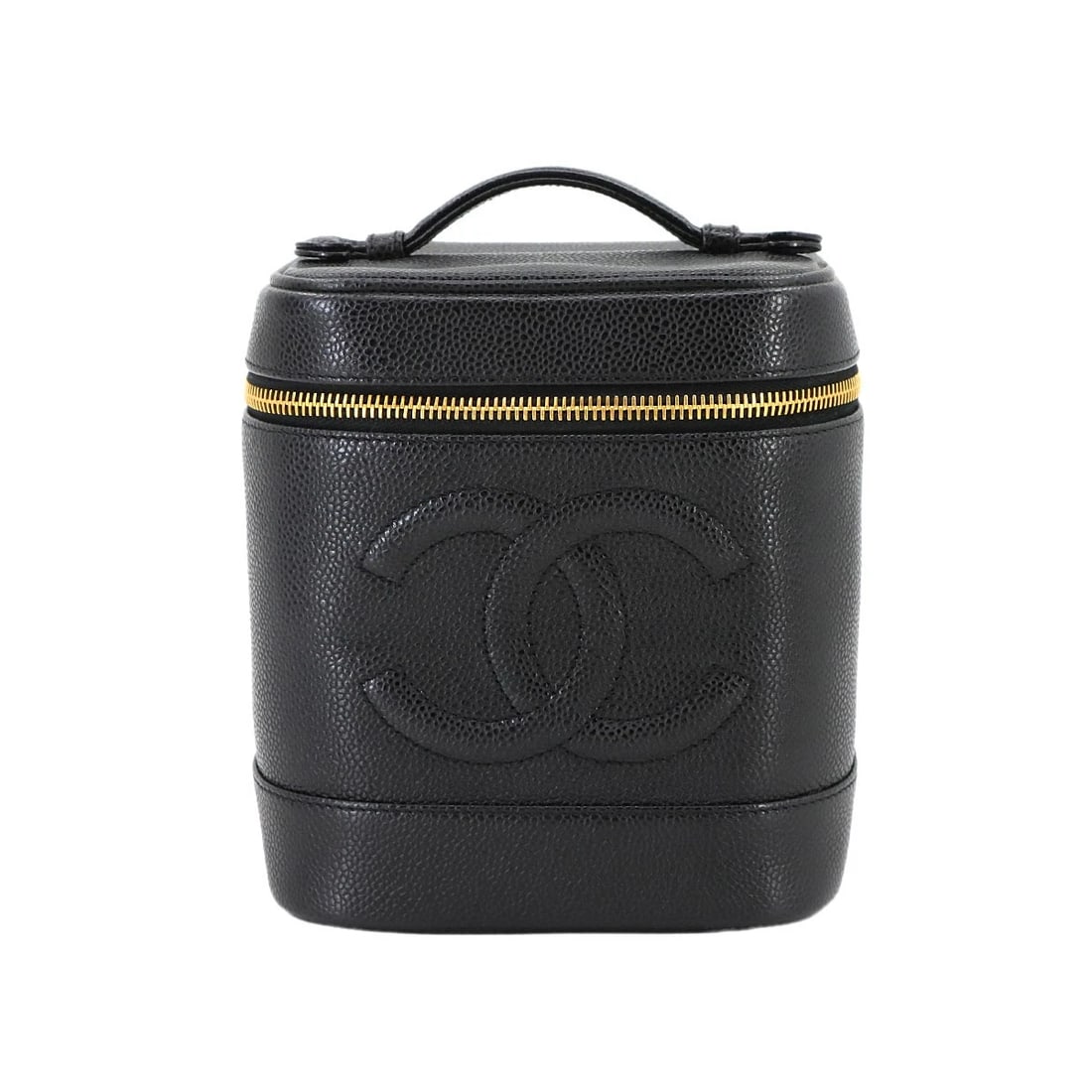 CHANEL VANITY HAND BAG LEATHER BLACK PURSE HAND BAG: CHANEL Vanity Hand Bag Leather Black Purse Hand Bag Brand: CHANEL Type: Hand Bag Material: Leather Color: Black Size: W 5.91 inch, H 6.50 inch, D 4.92 inchHandle4.3inch (11cm) Accessories: None