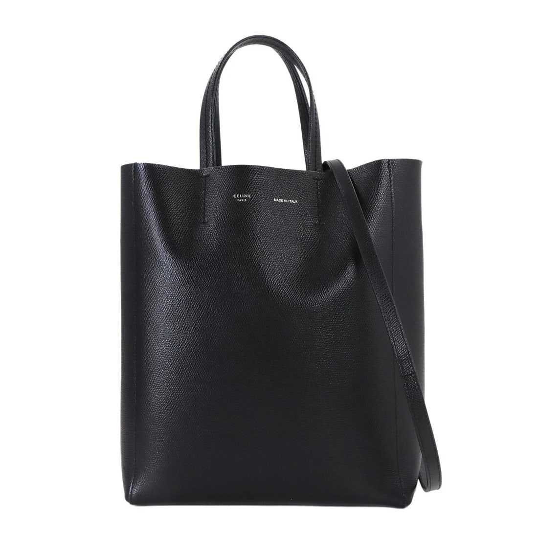 CELINE VERTICAL CABAS 2WAY TOTE SHOULDER BAG LEATHER TOTE BAG / SHOULDER BAG: CELINE Vertical Cabas 2way Tote Shoulder Bag Leather Tote Bag / Shoulder Bag Brand: CELINE Type: Tote Bag / Shoulder Bag Material: Leather Color: Black Size: W 9.06 inch, H 11.02 inch, D 3.94 inch