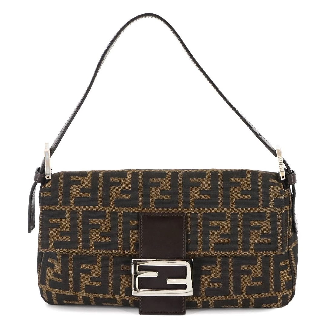 FENDI ZUCCA MAMMA BAGUETTE SHOULDER BAG CANVAS SHOULDER BAG: FENDI Zucca Mamma Baguette Shoulder Bag Canvas Shoulder Bag Brand: FENDI Type: Shoulder Bag Material: Canvas , Leather Color: Brown Size: W 10.04 inch, H 5.51 inch, D 1.57 inch Accessories: None