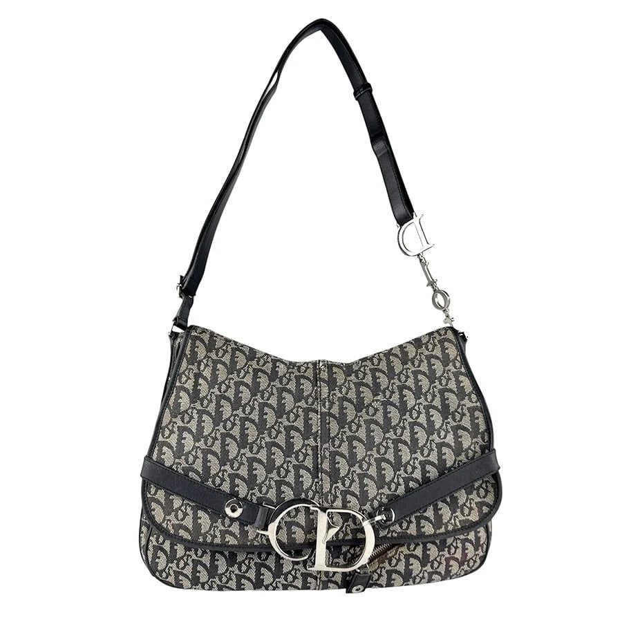 CHRISTIAN DIOR TROTTER SHOULDER BAG BLACK/GREY SHOULDER BAG: Christian Dior Trotter Shoulder Bag Black/Grey Shoulder Bag Brand: Christian Dior Type: Shoulder Bag Material: Canvas x Leather Color: Black Grey Size: W:13.8inx H:9.8inx D:2.0in Shoulder Length: