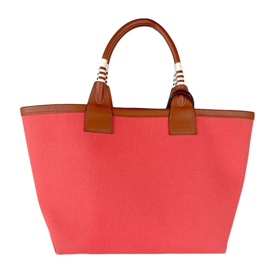 HERMES STEEPLE 25 HANDBAG TOTE BAG HANDBAG: HERMES Steeple 25 Handbag Tote Bag Handbag Brand: HERMES Type: Handbag Material: Canvas x Leather Color: Rose The LaitonKissus Size: W:10.2inx H:8.7inx D:5.5in Handle Length:14.2in Accessories: N