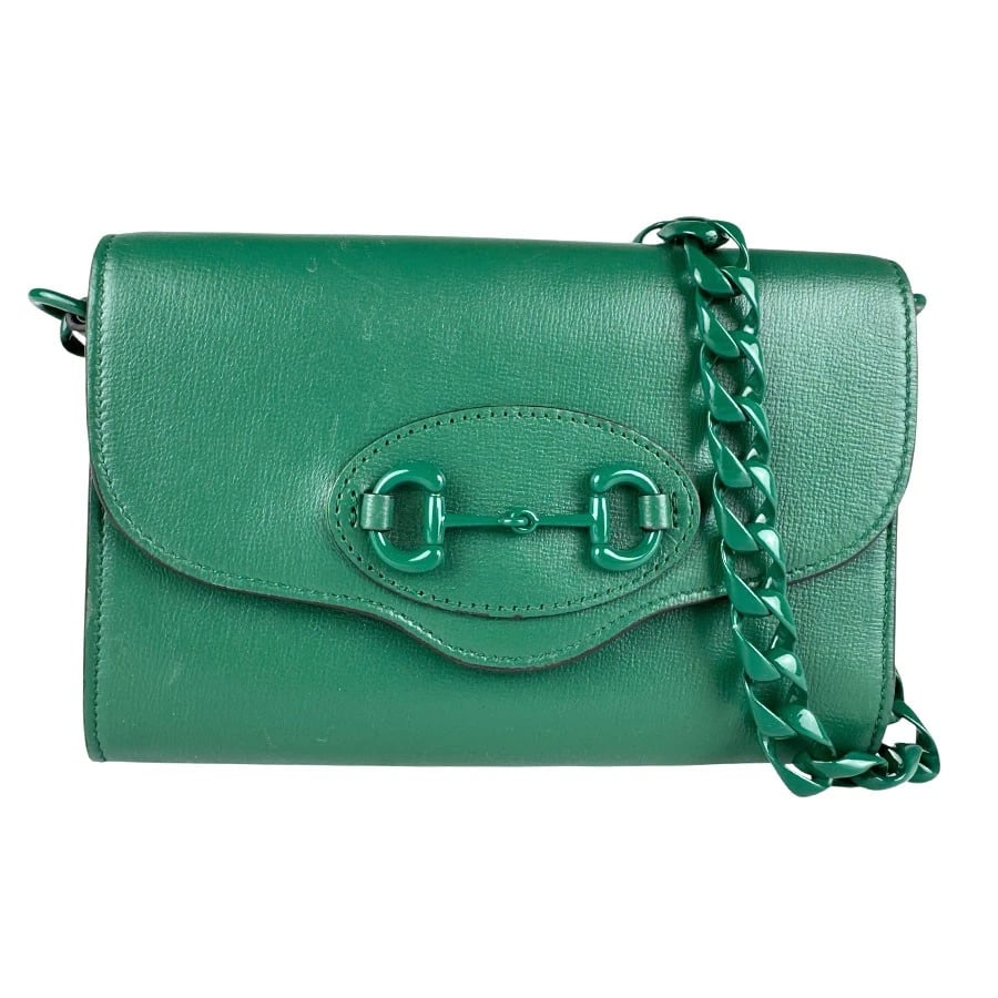 GUCCI HORSEBIT 2-WAY SHOULDER BAG: GUCCI Horsebit 2-Way Shoulder Bag Brand: GUCCI Type: Shoulder Bag Material: Leather Color: Green Size: W:7.9inx H:5.5inx D:1.2in Handle Length:22.0in Accessories: None Accessories Notice: