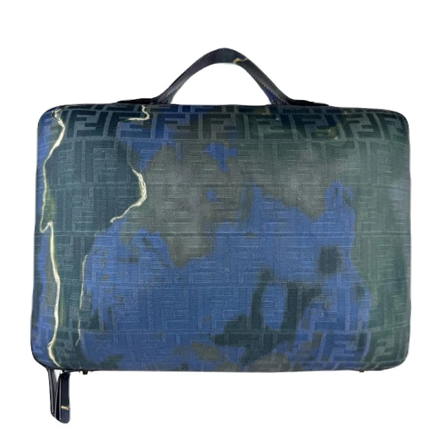 FENDI SHOULDER BAG BLUE X GREEN CANVAS/LEATHER SHOULDER BAG: FENDI Shoulder Bag Blue x green canvas/leather Shoulder Bag Brand: FENDI Type: Shoulder Bag Material: canvas Color: Blue X Green Size: W:14.2inx H:12.2inx D:2.4in Handle Length:9.4in Accessories: