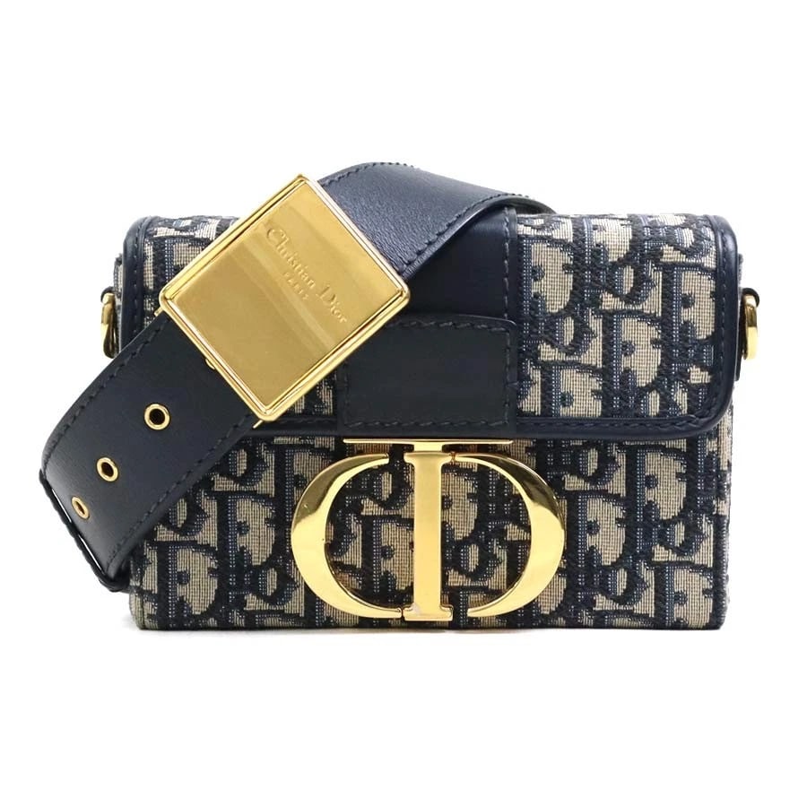 CHRISTIAN DIOR 30 MONTAIGNE SHOULDER BAG: Christian Dior 30 Montaigne Shoulder Bag Brand: Christian Dior Type: Shoulder Bag Material: Canvas x Leather Color: Navy Size: W:6.7inx H:4.7inx D:2.0in Shoulder Length: 44.1in Accessories:
