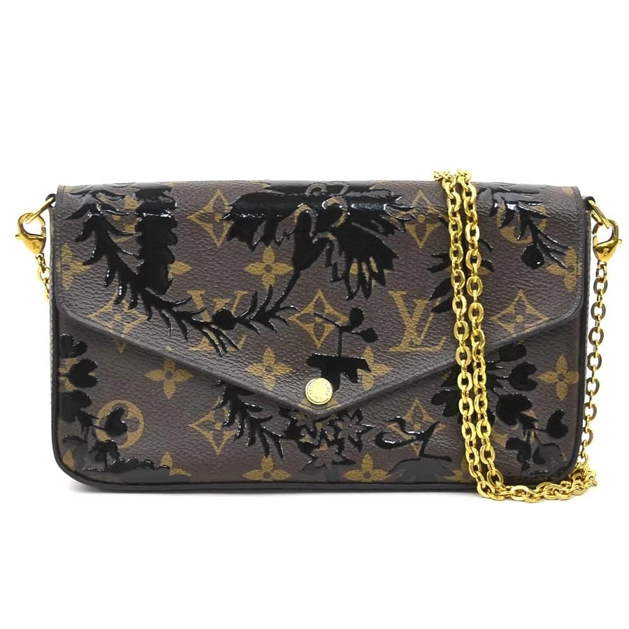 LOUIS VUITTON POCHETTE FELICIE SHOULDER BAG: LOUIS VUITTON Pochette Felicie Shoulder Bag Brand: LOUIS VUITTON Type: Shoulder Bag Material: Monogram Blossom Color: Brown X Black Size: W:8.3inx H:4.9inx D:1.2in Shoulder Length: 44.7in 