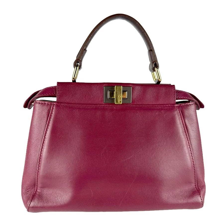 FENDI PEEKABOO MINI HANDBAG SHOULDER BAG HANDBAG: FENDI Peekaboo Mini Handbag Shoulder Bag Handbag Brand: FENDI Type: Handbag Material: Leather Color: Wine Red X Brown Size: W:9.1inx H:7.5inx D:3.9in Handle Length:9.1in Accessories: None