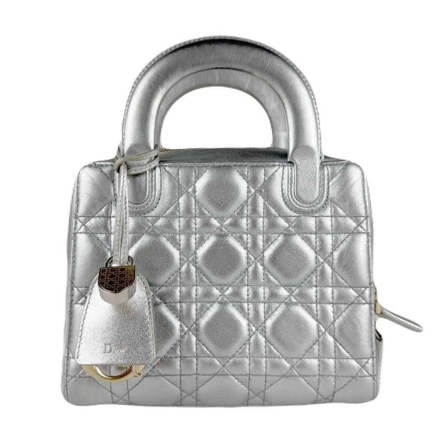 CHRISTIAN DIOR LADY DIOR LILY HANDBAG SHOULDER BAG HANDBAG: Christian Dior Lady Dior Lily Handbag Shoulder Bag Handbag Brand: Christian Dior Type: Handbag Material: Lambskin Color: Silver Size: W:7.9inx H:5.9inx D:3.5in Handle Length:9.1in 