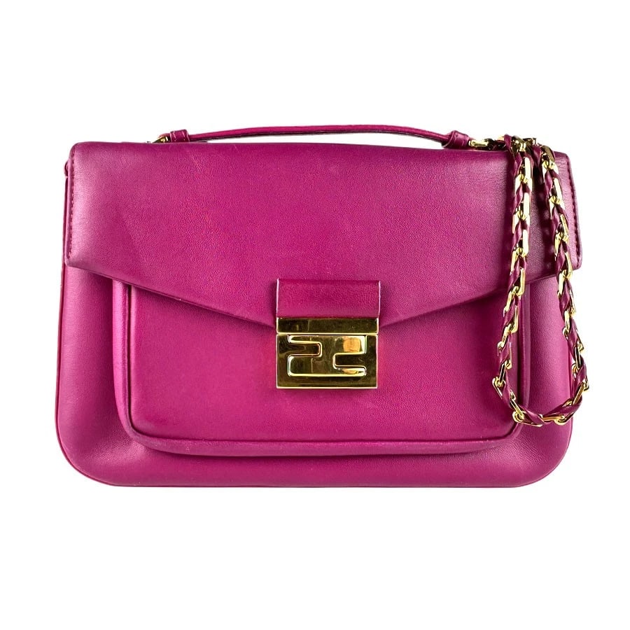 FENDI CHAIN SHOULDER BAG MAGENTA/GOLD LEATHER/METAL SHOULDER BAG (1 of 12)
