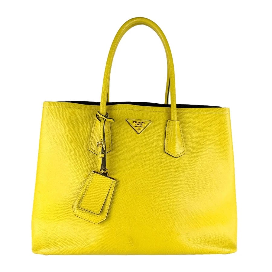 PRADA HANDBAG SHOULDER BAG YELLOW LEATHER HANDBAG: PRADA Handbag Shoulder Bag Yellow Leather Handbag Brand: PRADA Type: Handbag Material: Leather Color: Yellow Size: W:13.8inx H:10.6inx D:7.1in Handle Length:17.7in Accessories: None Access