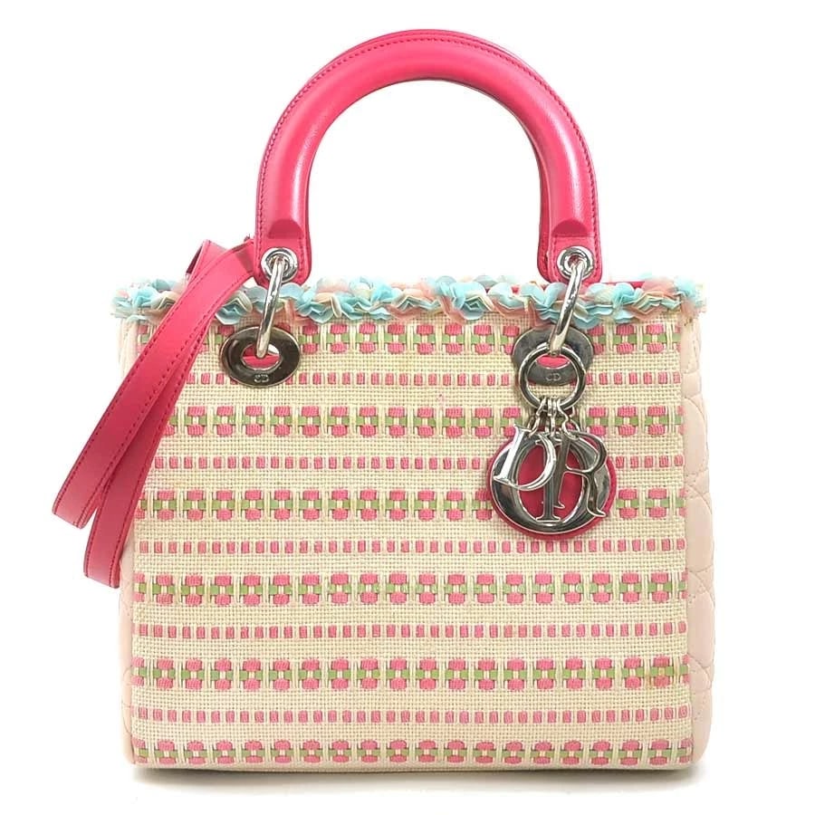 CHRISTIAN DIOR LADY DIOR HANDBAG SHOULDER BAG HANDBAG: Christian Dior Lady Dior Handbag Shoulder Bag Handbag Brand: Christian Dior Type: Handbag Material: canvas Color: Pink Size: W:9.3inx H:7.9inx D:4.3in Handle Length:13.4in Accessories: None
