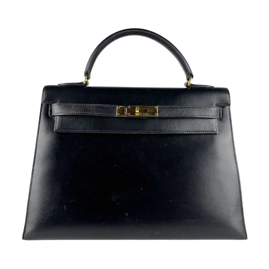 HERMES KELLY 32 HANDBAG SHOULDER BAG HANDBAG: HERMES Kelly 32 Handbag Shoulder Bag Handbag Brand: HERMES Type: Handbag Material: Box Calf Leather Color: Black Size: W:13.0inx H:9.4inx D:4.3in Handle Length:10.2in Accessories: None