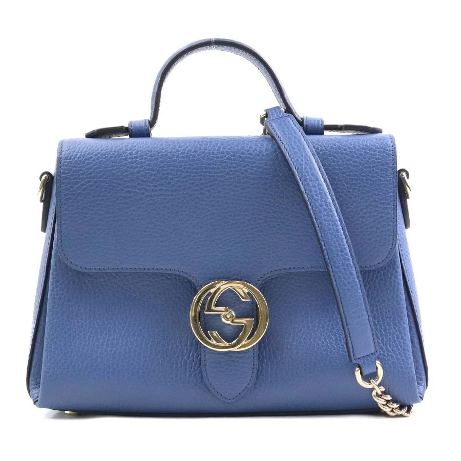 GUCCI INTERLOCKING G HANDBAG SHOULDER BAG: GUCCI Interlocking G Handbag Shoulder Bag Brand: GUCCI Type: Shoulder Bag Material: leather Color: Blue Size: W:9.6inx H:7.1inx D:2.8in Handle Length:6.1in Accessories: None Accessories No