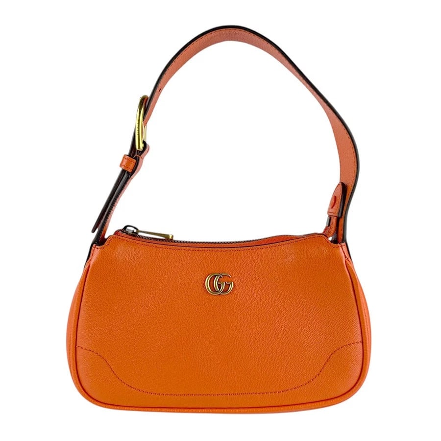 GUCCI APHRODITE HANDBAG ORANGE LEATHER/GOLDTONE HANDBAG: GUCCI Aphrodite Handbag Orange Leather/Goldtone Handbag Brand: GUCCI Type: Handbag Material: leather Color: Orange Size: W:7.9inx H:4.3inx D:1.6in Handle Length:15.7in Accessories: None
