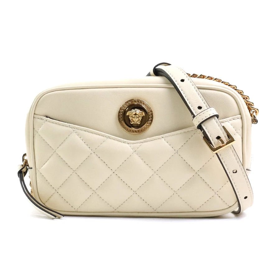 VERSACE MEDUSA CROSSBODY SHOULDER BAG CROSSBODY SHOULDER BAG: VERSACE Medusa Crossbody Shoulder Bag Crossbody Shoulder Bag Brand: VERSACE Type: Crossbody Shoulder Bag Material: leather Color: Light Beige Size: W:6.9inx H:4.3inx D:2.0in Shoulder Length:?Max?