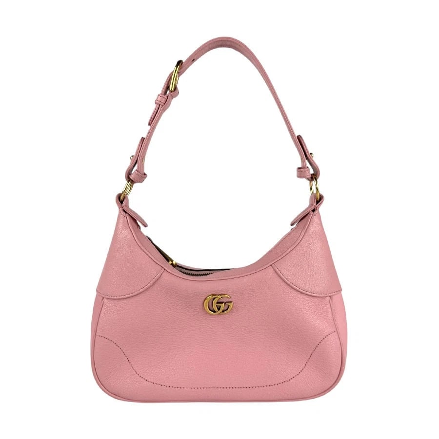 GUCCI GG MARMONT APHRODITE SMALL SHOULDER BAG: GUCCI GG Marmont Aphrodite Small Shoulder Bag Brand: GUCCI Type: Shoulder Bag Material: leather Color: Pink Size: W:9.4inx H:4.7inx D:2.4in Handle Length:17.7in Accessories: None Accessori