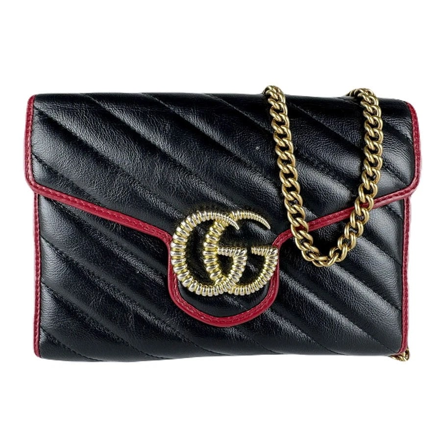GUCCI GG MARMONT CROSSBODY SHOULDER BAG CHAIN WALLET CROSSBODY SHOULDER BAG: GUCCI GG Marmont Crossbody Shoulder Bag Chain Wallet Crossbody Shoulder Bag Brand: GUCCI Type: Crossbody Shoulder Bag Material: Leather Color: Black/Dark Red Size: W:7.9inx H:5.5inx D:1.6in Should