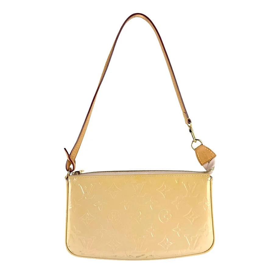 LOUIS VUITTON MONOGRAM VERNIS SHOULDER BAG BEIGE SHOULDER BAG: LOUIS VUITTON Monogram Vernis Shoulder Bag Beige Shoulder Bag Brand: LOUIS VUITTON Type: Shoulder Bag Material: Patent Leather Color: Beige Size: W:8.7inx H:5.1inx D:1.6in Handle Length:19.7in Ac