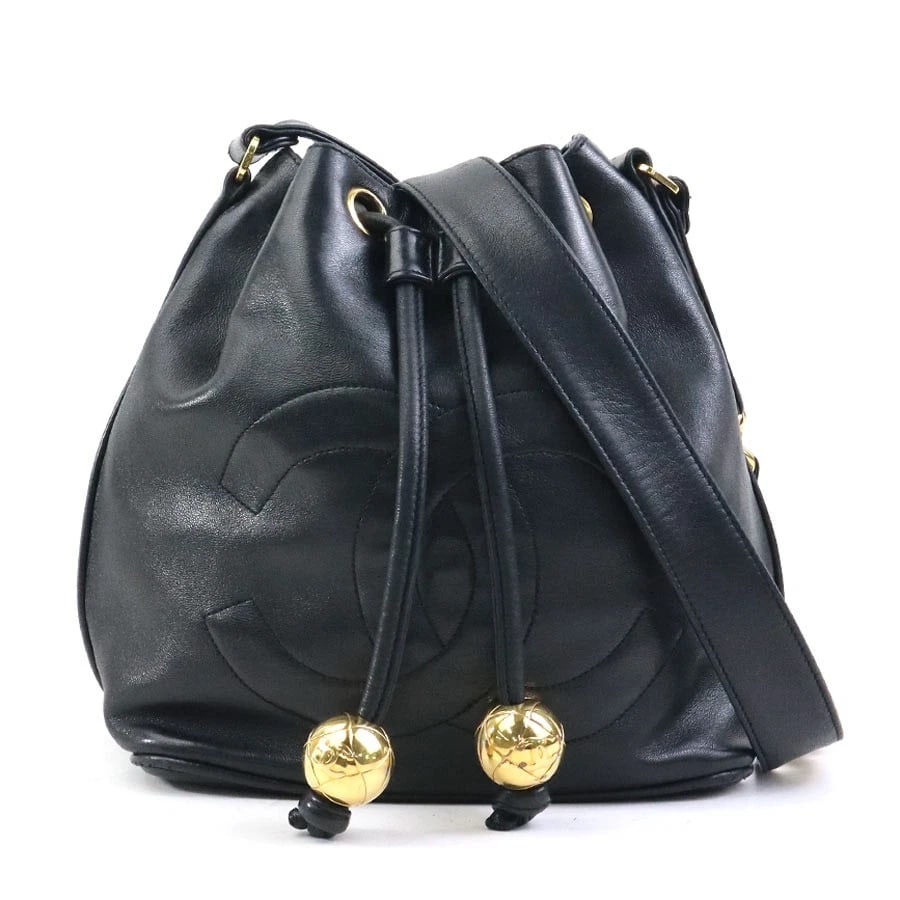 CHANEL CHAIN SHOULDER BAG BLACK/GOLD LEATHER/METAL SHOULDER BAG (1 of 12)