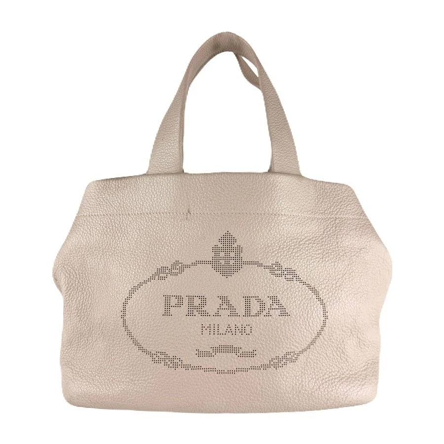 PRADA HANDBAG TOTE BAG PINK BEIGE LEATHER HANDBAG: PRADA Handbag Tote Bag Pink Beige Leather Handbag Brand: PRADA Type: Handbag Material: Leather Color: Pink Beige Size: W:12.6inx H:9.4inx D:6.3in Handle Length:9.4in Accessories: None Acce