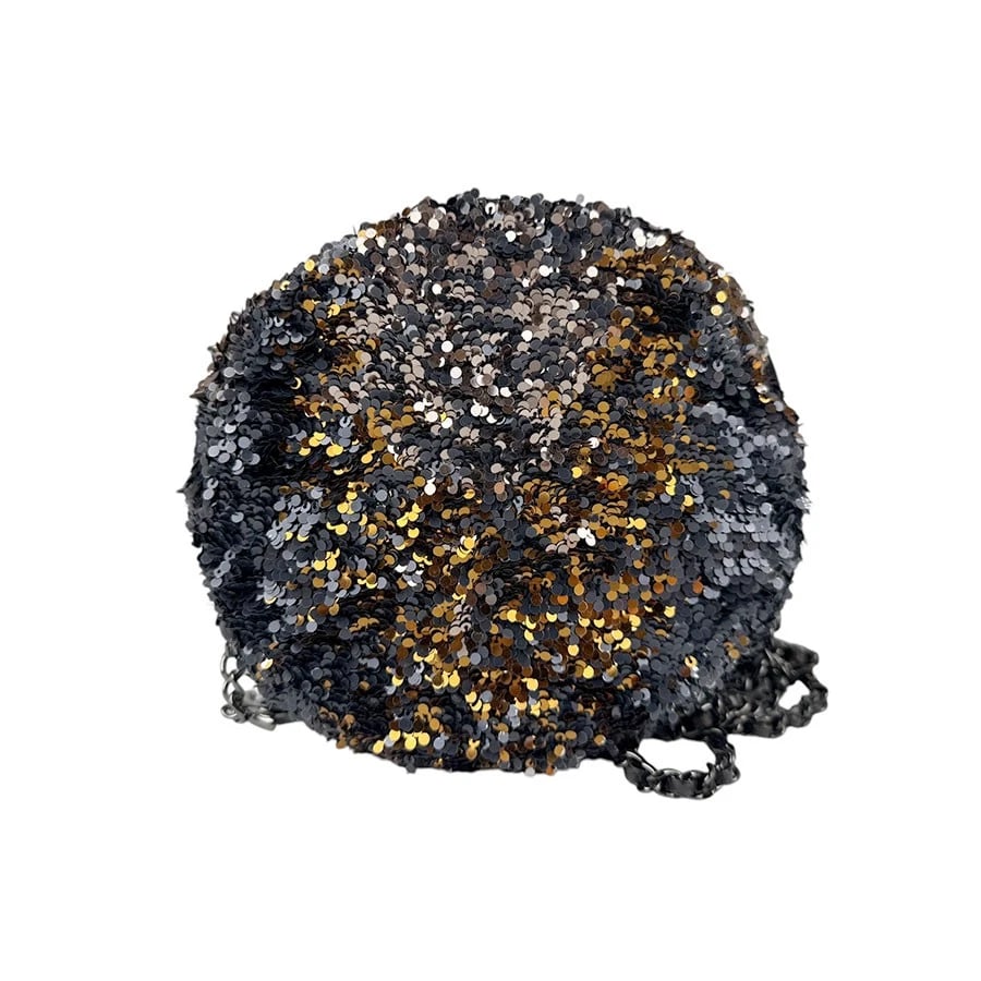 CHANEL CHAIN SHOULDER BAG HANDBAG GRAY/SILVER/GOLD SEQUIN SHOULDER BAG: CHANEL Chain Shoulder Bag Handbag Gray/Silver/Gold Sequin Shoulder Bag Brand: CHANEL Type: Shoulder Bag Material: Sequin Color: Gray/Silver/Gold Size: W:3.1inx H:5.5inx D:2.4in Shoulder Length: 47