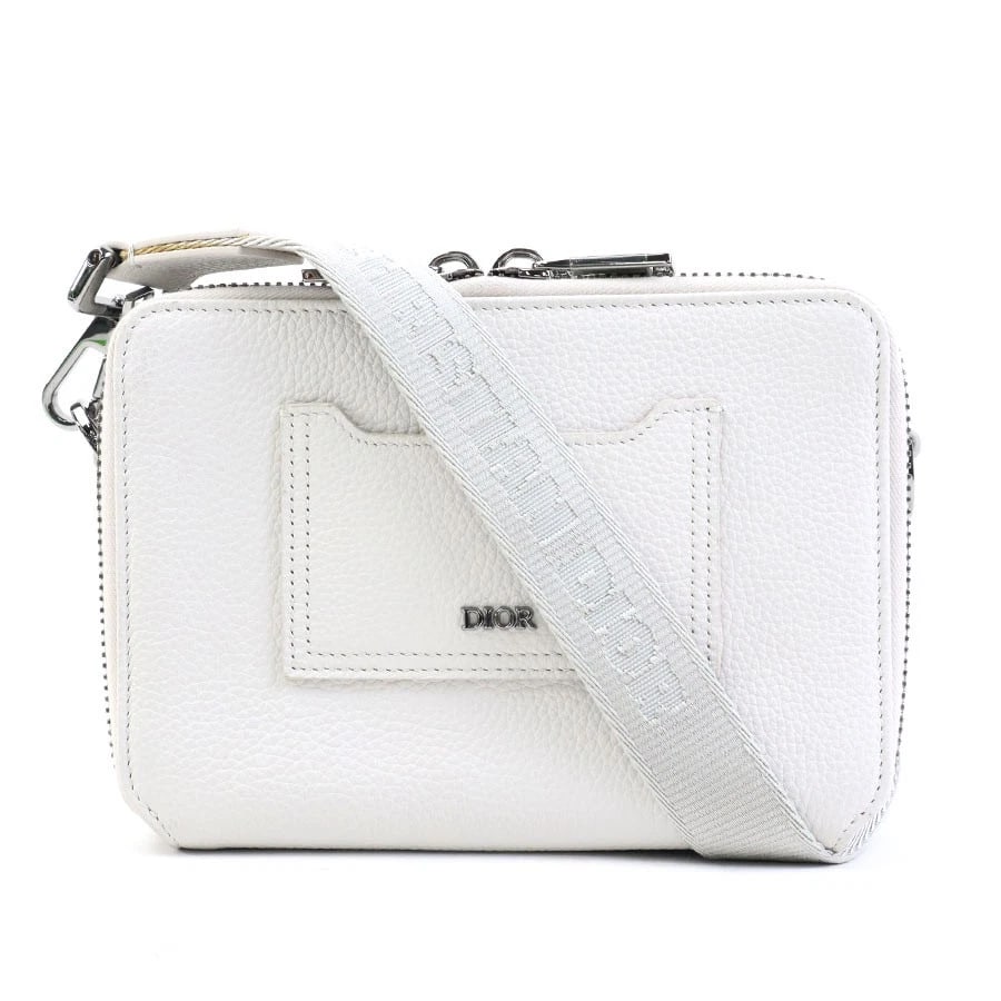 CHRISTIAN DIOR CROSSBODY SHOULDER BAG WHITE GRAY LEATHER SHOULDER BAG: Christian Dior Crossbody Shoulder Bag White Gray Leather Shoulder Bag Brand: Christian Dior Type: Shoulder Bag Material: leather Color: White-Gray Size: W:7.1inx H:4.9inx D:2.0in Shoulder Length: