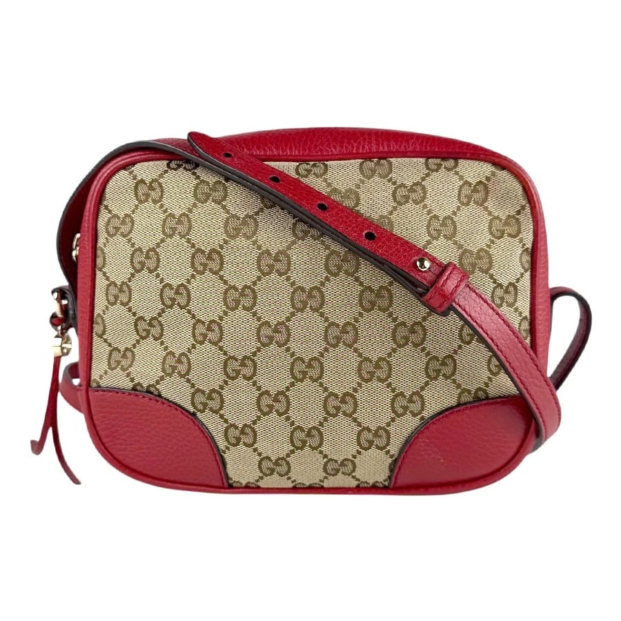 GUCCI CROSSBODY SHOULDER BAG RED/BROWN GG CANVAS/LEATHER/GOLDTONE SHOULDER BAG: GUCCI Crossbody Shoulder Bag Red/Brown GG Canvas/Leather/Goldtone Shoulder Bag Brand: GUCCI Type: Shoulder Bag Material: GG Canvas x Leather Color: Red X Brown Size: W:8.3inx H:6.7inx D:2.8in