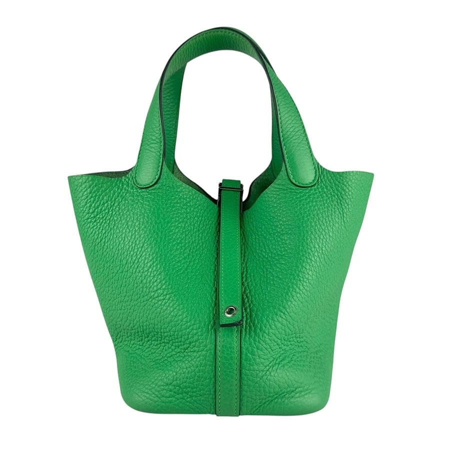 HERMES PICOTIN LOCK PM 18 HANDBAG GREEN TAURILLON CLEMENCE/SILVERTONE HANDBAG (1 of 11)