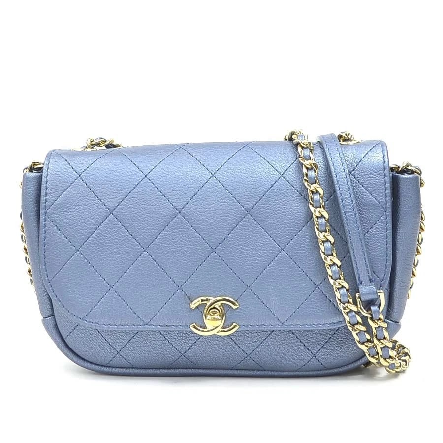 CHANEL MATELASSE CHAIN SHOULDER BAG METALLIC BLUE/GOLD LEATHER/METAL SHOULDER BAG: CHANEL Matelasse Chain Shoulder Bag Metallic Blue/Gold Leather/Metal Shoulder Bag Brand: CHANEL Type: Shoulder Bag Material: leather Color: Metallic Blue Size: W:8.3inx H:5.5inx D:2.0in Shoulder L