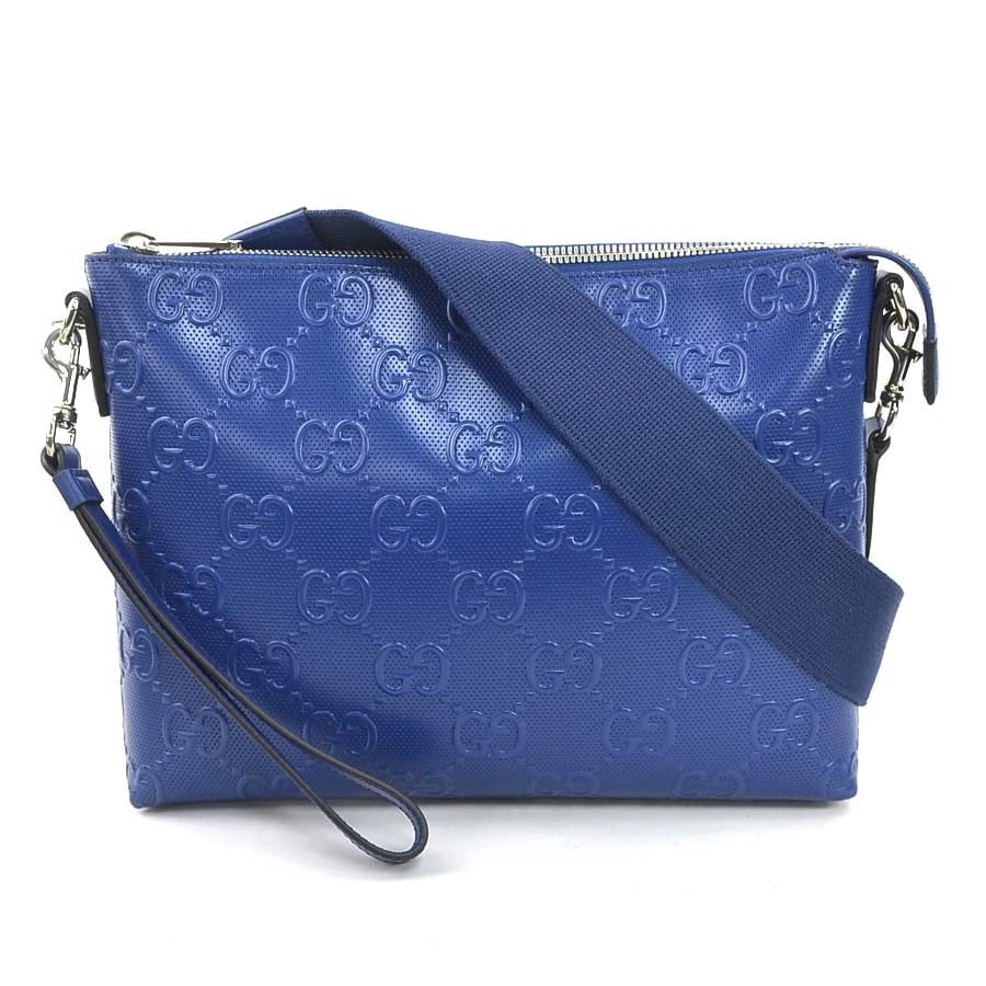 GUCCI GG EMBOSSED CROSSBODY SHOULDER BAG CLUTCH BAG BLUE LEATHER CROSSBODY SHOULDER BAG (1 of 11)