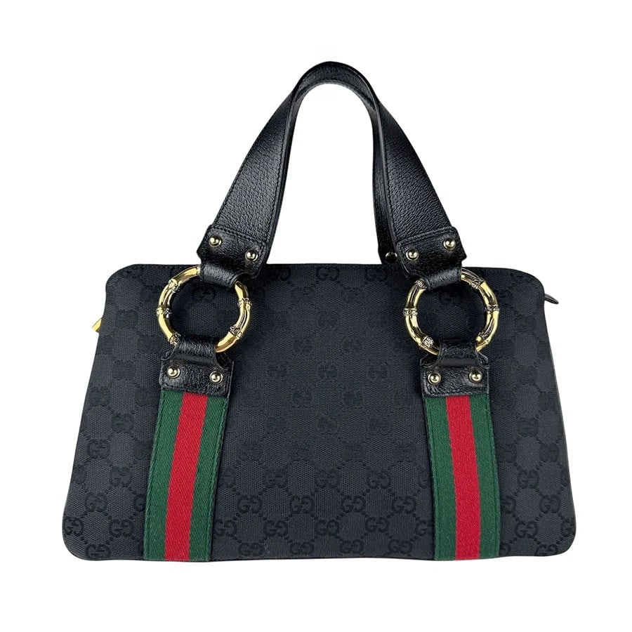 GUCCI HANDBAG BLACK GG CANVAS/LEATHER/GOLDTONE HANDBAG (1 of 10)