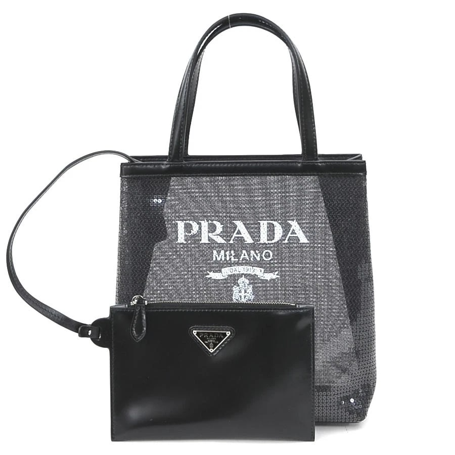 PRADA HANDBAG BLACK SEQUIN/LEATHER HANDBAG (1 of 11)