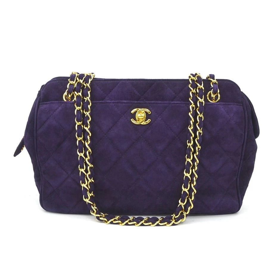 CHANEL CHAIN SHOULDER BAG PURPLE/GOLD SUEDE/METAL SHOULDER BAG (1 of 11)