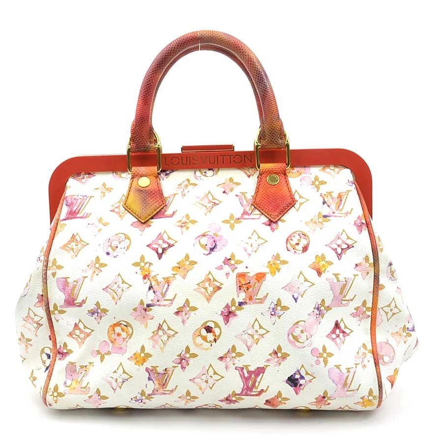 LOUIS VUITTON MONOGRAM WATERCOLOR SPEEDY 30 HANDBAG: LOUIS VUITTON Monogram Watercolor Speedy 30 Handbag Brand: LOUIS VUITTON Type: Handbag Material: Monogram Water Color Color: Blanc Size: W:15.0inx H:9.8inx D:6.5in Handle Length:10.2in Accessorie