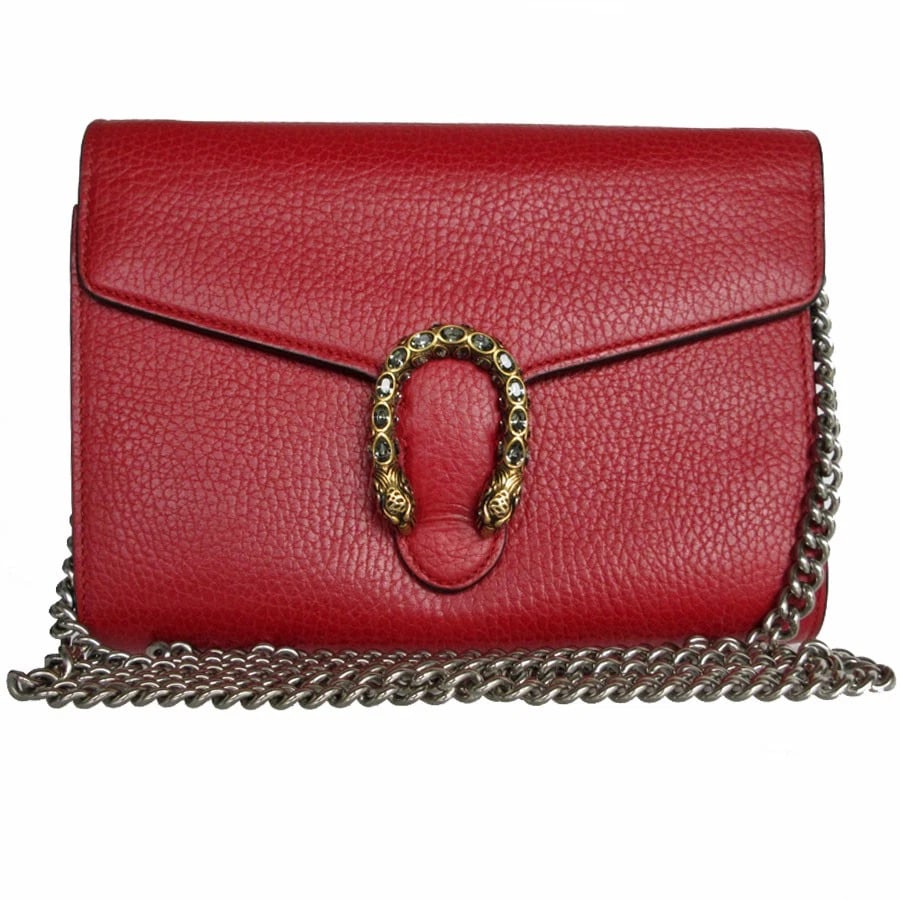GUCCI DYONISUS CHAIN WALLET RED LEATHER CHAIN WALLET: GUCCI Dyonisus Chain wallet Red leather Chain Wallet Brand: GUCCI Type: Chain Wallet Material: leather Color: Red Size: W:7.7inx H:5.5inx D:1.0in Shoulder Length: 49.2in Accessories: None