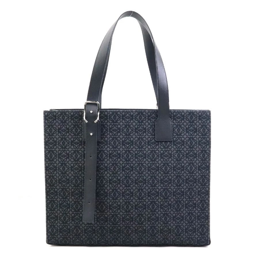 LOEWE BUCKLE HORIZONTAL TOTE HANDBAG BLACK CANVAS/LEATHER/SILVERTONE HANDBAG: LOEWE Buckle Horizontal Tote Handbag Black Canvas/Leather/Silvertone Handbag Brand: LOEWE Type: Handbag Material: canvas Color: Black Size: W:15.4inx H:12.8inx D:3.3in Handle Length:25.6in Access