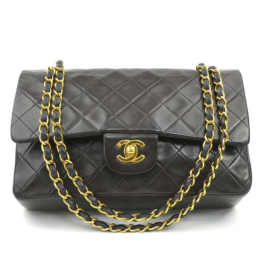 CHANEL MATELASSE DOUBLE FLAP SHOULDER BAG BLACK/GOLD LEATHER/METAL SHOULDER BAG (1 of 9)