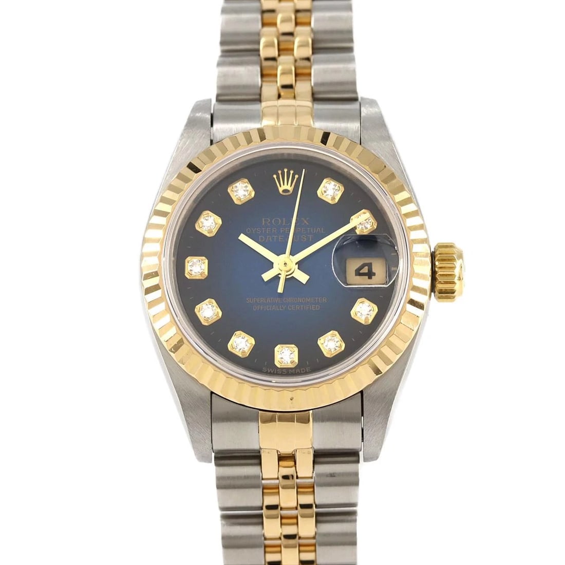 ROLEX DATEJUST SSXYG WATCH: ROLEX Datejust SSxYG Watch Brand: ROLEX Type: Wristwatch Material: Case: SST x Yellow Gold Bracelet: SST x Yellow Gold Color: Dial Colors: Blue gradient Diamond Size: Case diameter: 26mm Max