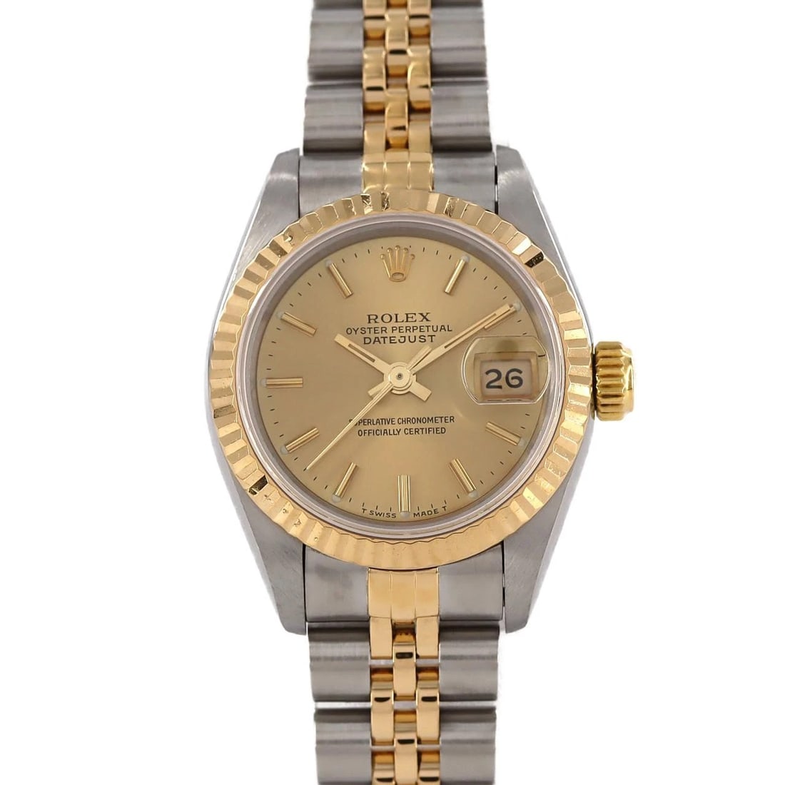 ROLEX DATEJUST SSXYG WATCH: ROLEX Datejust SSxYG Watch Brand: ROLEX Type: Wristwatch Material: Case: SST x Yellow Gold Bracelet: SST x Yellow Gold Color: Dial Colors: Gold Size: Case diameter: 26mm Max Wrist size: 17cm 