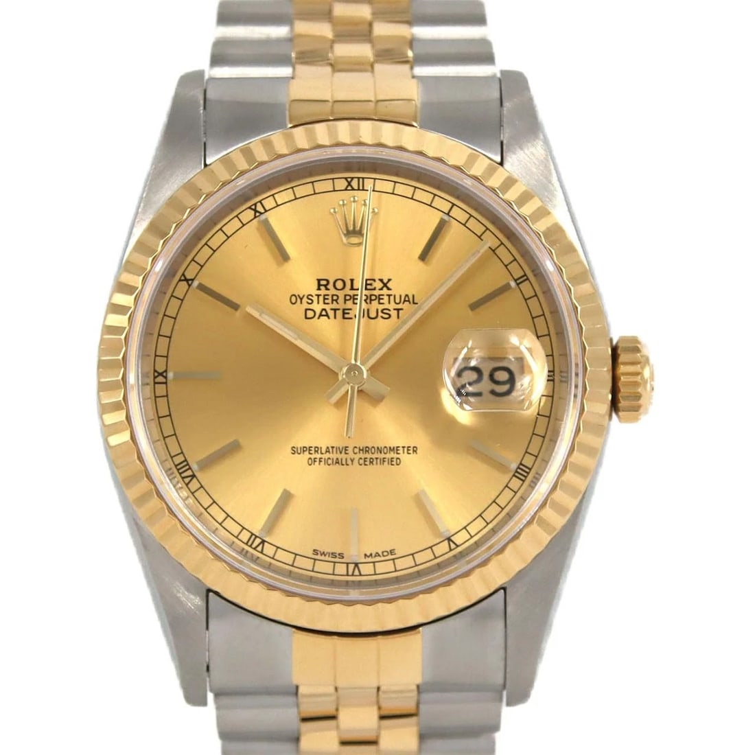 ROLEX DATEJUST SSXYG WATCH: ROLEX Datejust SSxYG Watch Brand: ROLEX Type: Wristwatch Material: Case: SST x Yellow Gold Bracelet: SST x Yellow Gold Color: Dial Colors: Gold Size: Case diameter: 36mm Max Wrist size: 19cm 