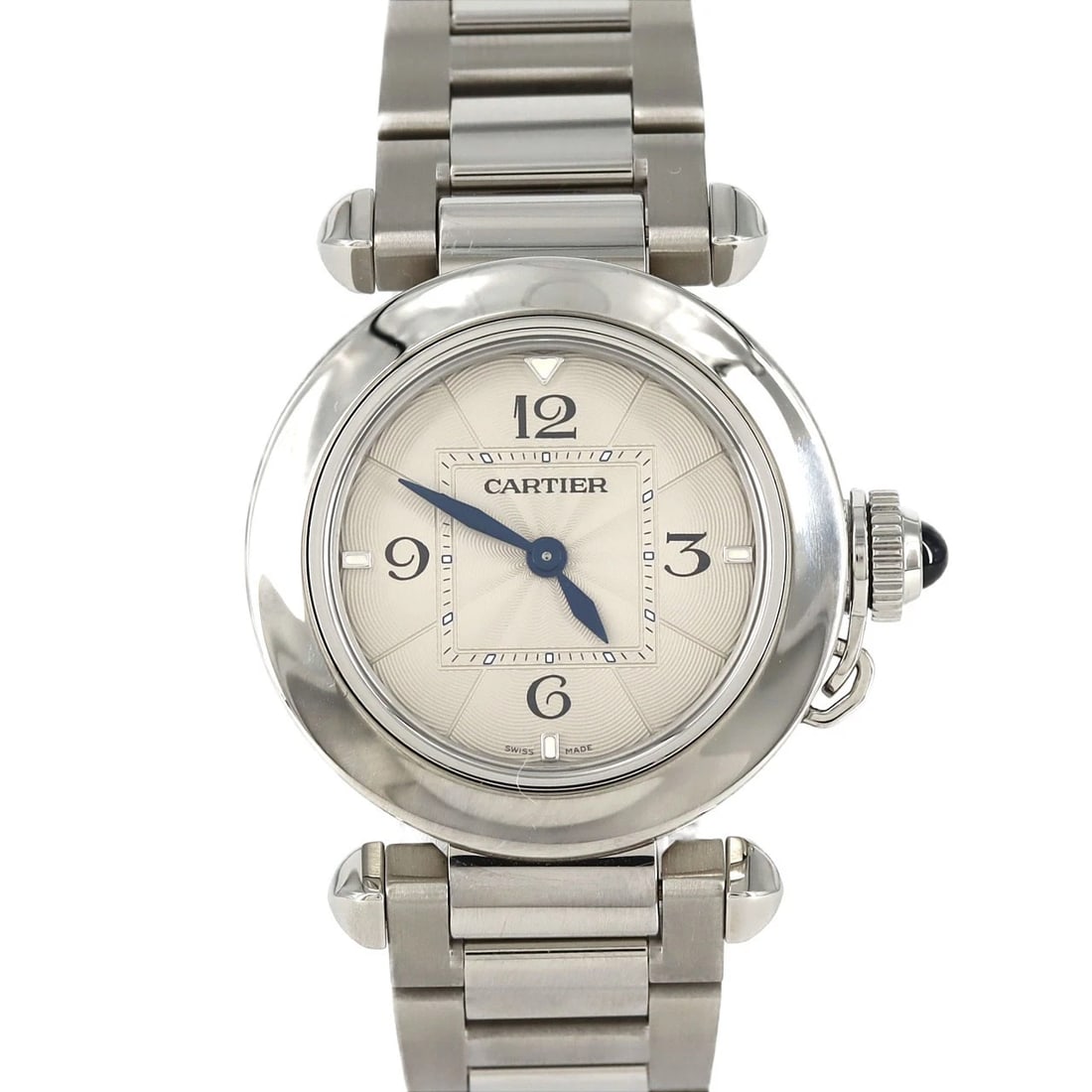 CARTIER PASHA SS WATCH: Cartier Pasha SS Watch Brand: Cartier Type: Wristwatch Material: Case: SST Bracelet: SST Color: Dial Colors: Silver Size: Case diameter: 30mm Max Wrist size: 15.5cm Accessories: None