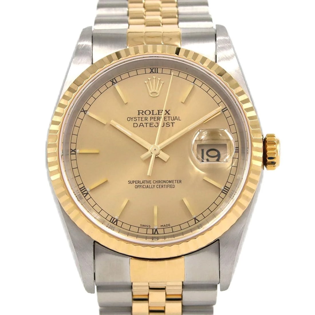 ROLEX DATEJUST SSXYG WATCH: ROLEX Datejust SSxYG Watch Brand: ROLEX Type: Wristwatch Material: Case: SST x Yellow Gold Bracelet: SST x Yellow Gold Color: Dial Colors: Gold Size: Case diameter: 36mm Max Wrist size: 20cm 