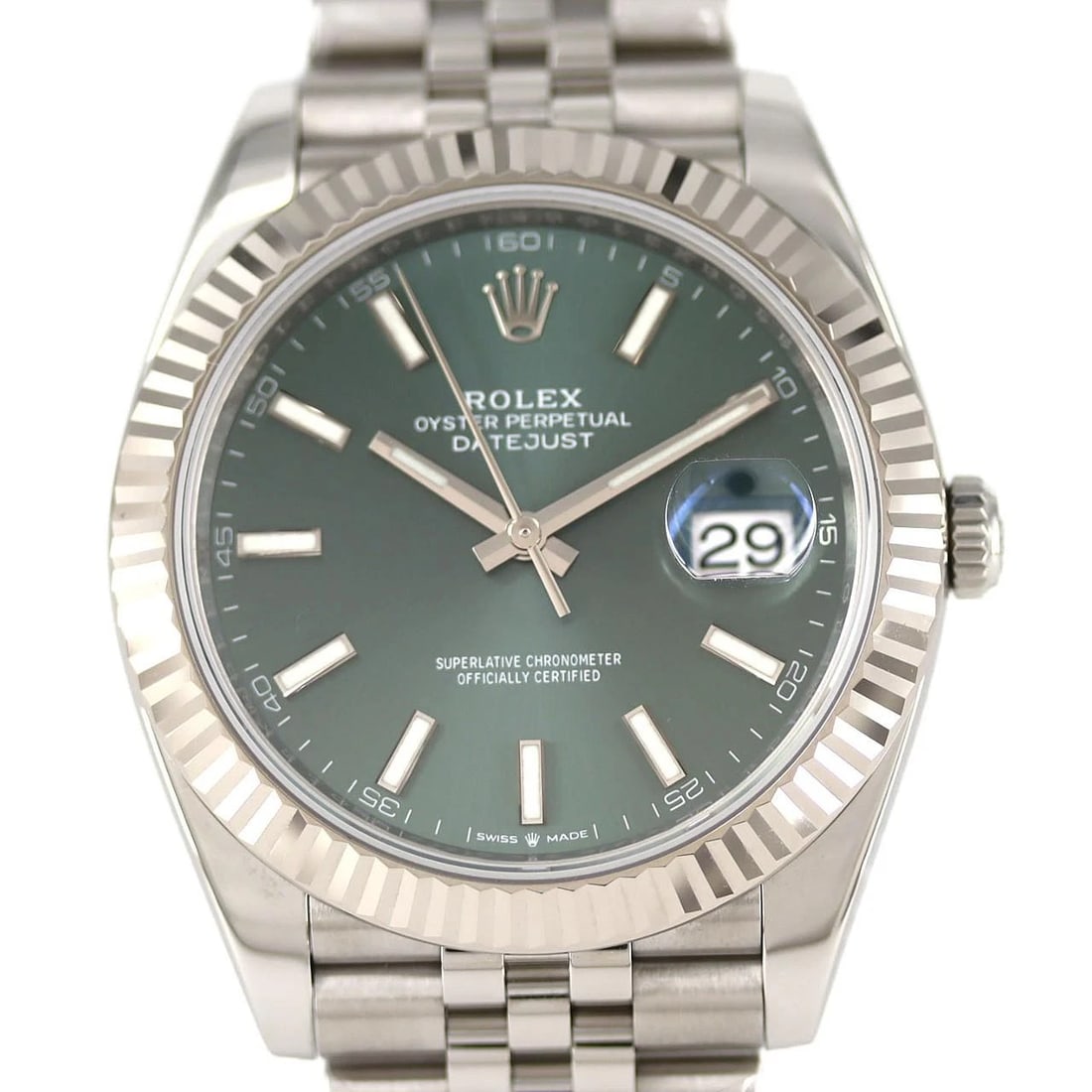 ROLEX DATEJUST SSXWG WATCH: Rolex Datejust SSxWG Watch Brand: ROLEX Type: Wrist watch Material: Case: Stainless steel x white gold Bracelet: Stainless steel Color: Dial color: Mint green Size: Case diameter: Approx. 41