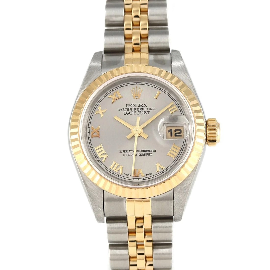 ROLEX DATEJUST SSXYG WATCH: ROLEX Datejust SSxYG Watch Brand: ROLEX Type: Wristwatch Material: Case: SST x Yellow Gold Bracelet: SST x Yellow Gold Color: Dial Colors: Gray Roman Size: Case diameter: 26mm Max Wrist size: