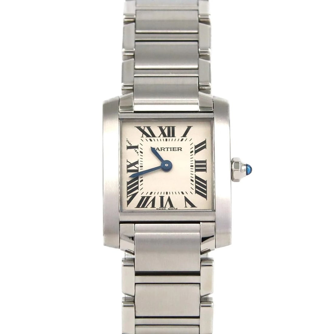 CARTIER TANK FRANCAISE SS WATCH: Cartier Tank Francaise SS Watch Brand: Cartier Type: Wristwatch Material: Case: SST Bracelet: SST Color: Dial Colors: Silver Roman Size: Case diameter: 20x25mm Max Wrist size: 15cm 